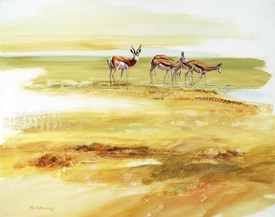 Springbok Herd (grazing) - Geoff Hunter Wildlife Art